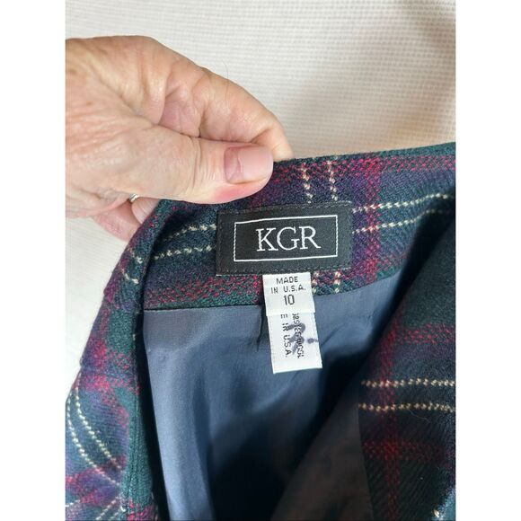 Preppy Wool Plaid Wrap Skirt Green Burgundy Tartan Mini - Picture 3 of 9